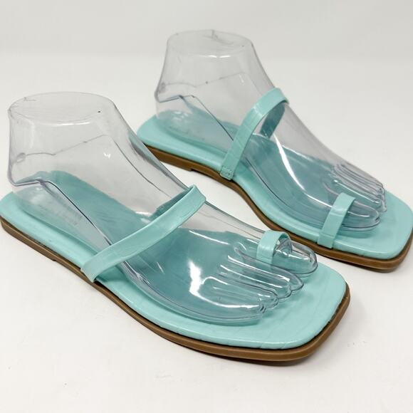 NEW 14th & Union Cece Blue Chill Croco Flat Slide Toe Thong Sandals, NEW Size 7 - Picture 8 of 14